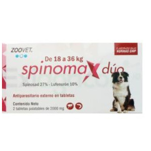 ANTIPULGAS SPINOMAX DUO X 18 A 36  kg CAJA POR 2 TABLETAS