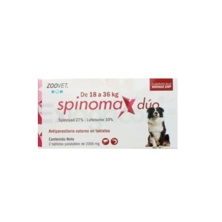 ANTIPULGAS SPINOMAX DUO X 18 A 36  kg CAJA POR 2 TABLETAS