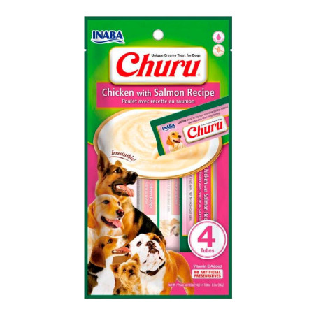 CHURU DOG POLLO Y SALMON X4 TUBOS DE 56 gr