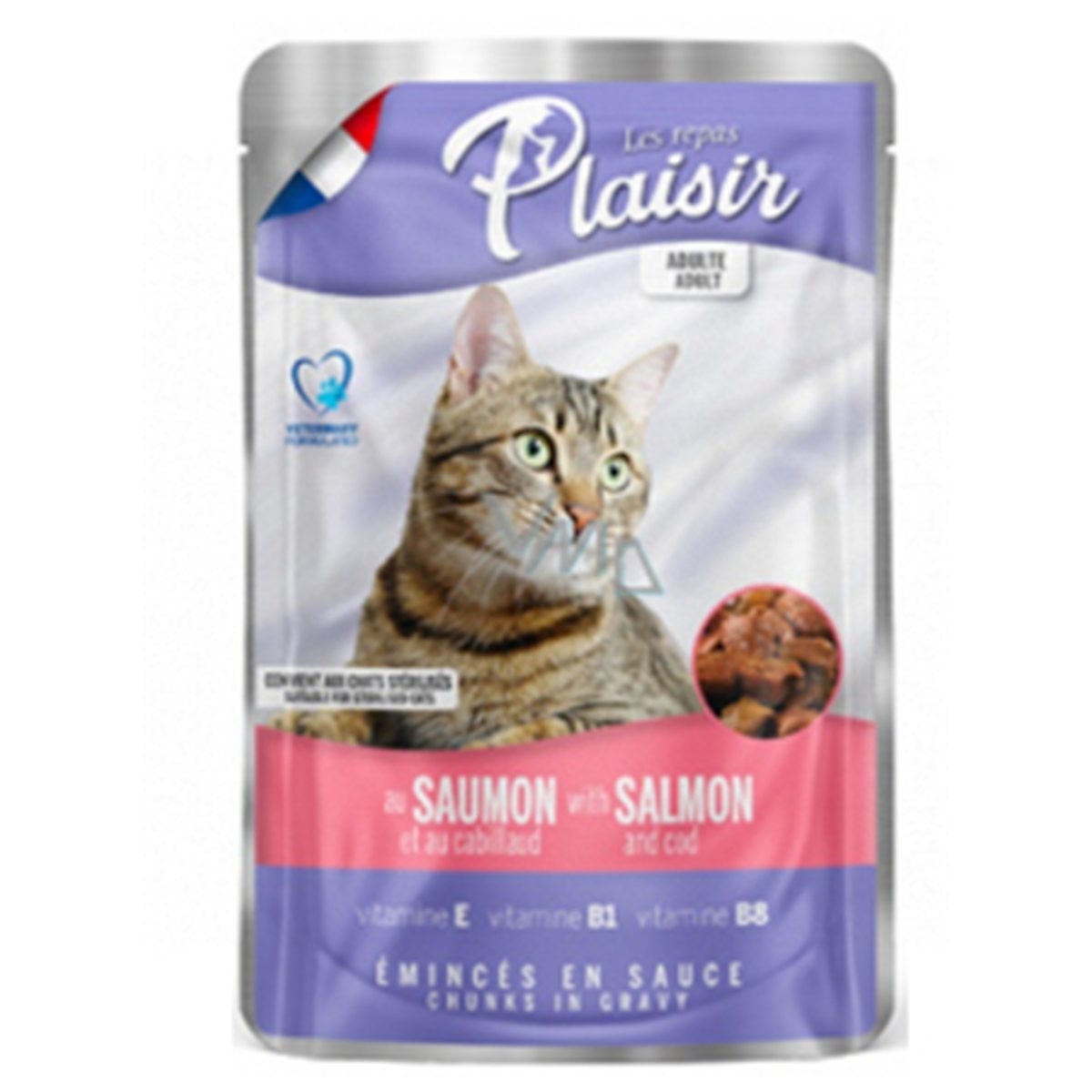 POUCH  PLAISIR CAT ADUL SALMO&BACAL*100g